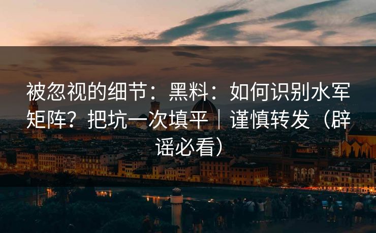 被忽视的细节：黑料：如何识别水军矩阵？把坑一次填平｜谨慎转发（辟谣必看）