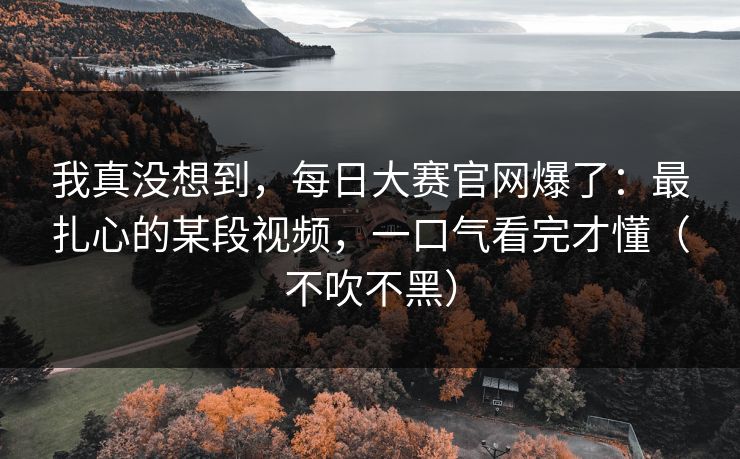 我真没想到，每日大赛官网爆了：最扎心的某段视频，一口气看完才懂（不吹不黑）