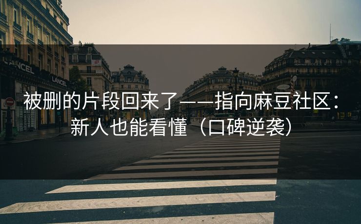 被删的片段回来了——指向麻豆社区：新人也能看懂（口碑逆袭）